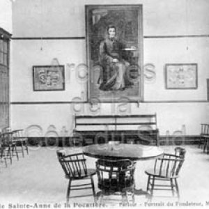 Coll&egrave;ge de Sainte-Anne de la Pocati&egrave;re.- Parloir- Portrait du fondateur, Messire Painchaud
