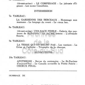 Programme du pageant "Mon pays, Mes amours", premi&egrave;re partie